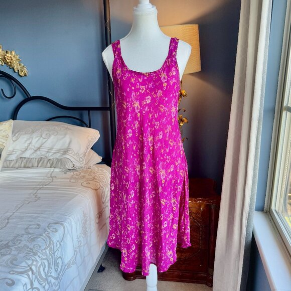 Fuchsia Floral Recycled Sari Sheer Dress - Picture 1 of 14